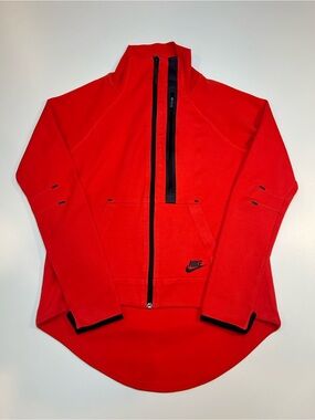 Nike Tech Fleece Moto Cape Jacket Red Full Zip High Low Track Sweater